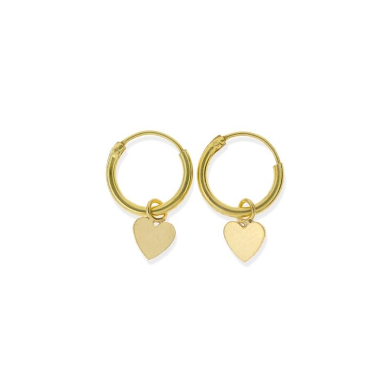 Pendientes de plata de ley 925 con baño de oro de 18 quilates con aro de 1,2x12mm y colgante de corazón de 5mm.