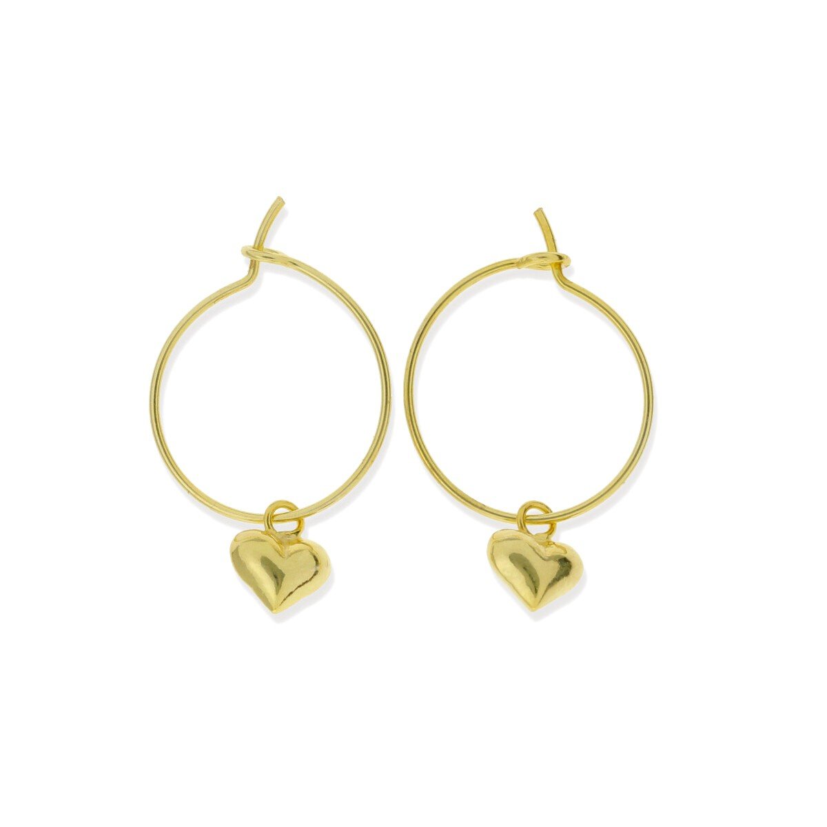 Pendientes aro con corazón dorados Pendientes de plata de ley 925 con baño de oro de 18 quilates con aro de 0,6x16mm y colgante de corazón de 5mm alto y 3mm de grosor.