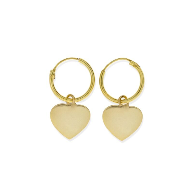 Pendientes de plata de ley 925 con baño de oro de 18 quilates con aro de 1,2x12,2mm y colgante de corazón de 10mm.