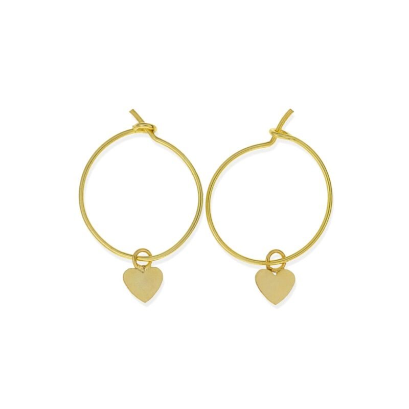 Pendientes de plata de ley 925 con baño de oro de 18 quilates con aro de 0,6x16mm y colgante de corazón de 5mm.