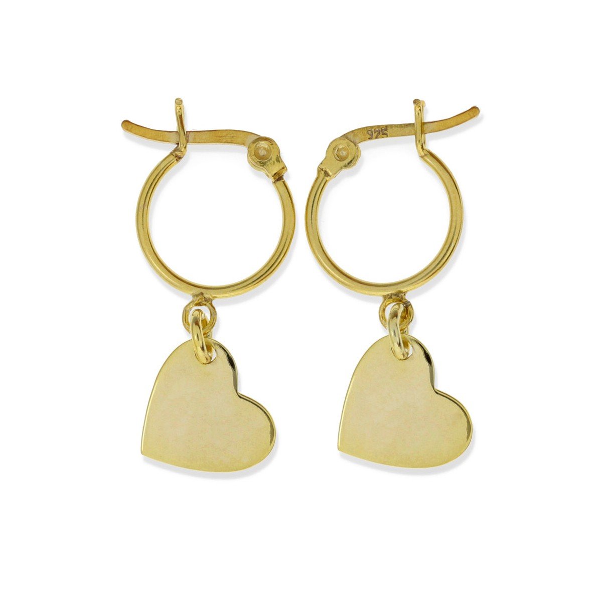 Pendientes aro con corazón dorados Pendientes de plata de ley 925 con baño de oro de 18 quilates con aro de 1,2x14mm y colgante de corazón de 11,2mm.