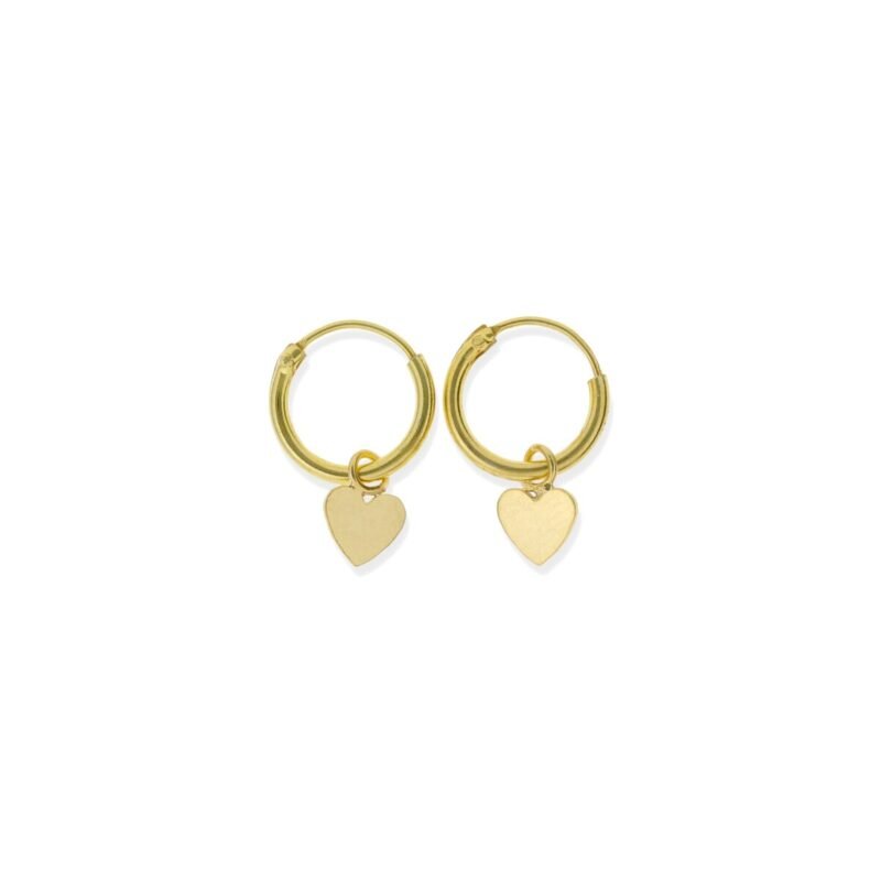 Pendientes de plata de ley 925 con baño de oro de 18 quilates con aro de 1,2x10mm y colgante de corazón de 5mm.
