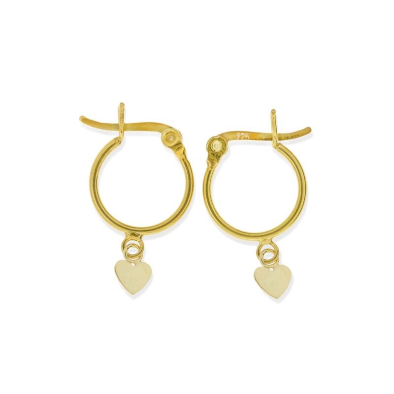 Pendientes de plata de ley 925 con baño de oro de 18 quilates con aro de 1,2x14mm y colgante de corazón de 5mm.