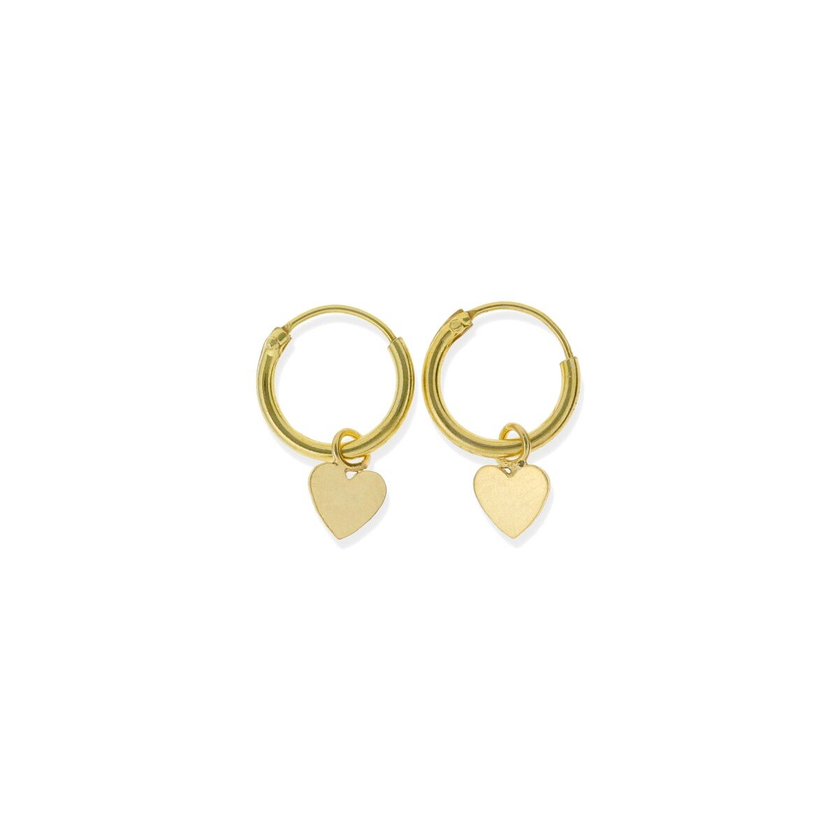 Pendientes aro con corazón dorados Pendientes de plata de ley 925 con baño de oro de 18 quilates con aro de 1,2x10mm y colgante de corazón de 5mm.