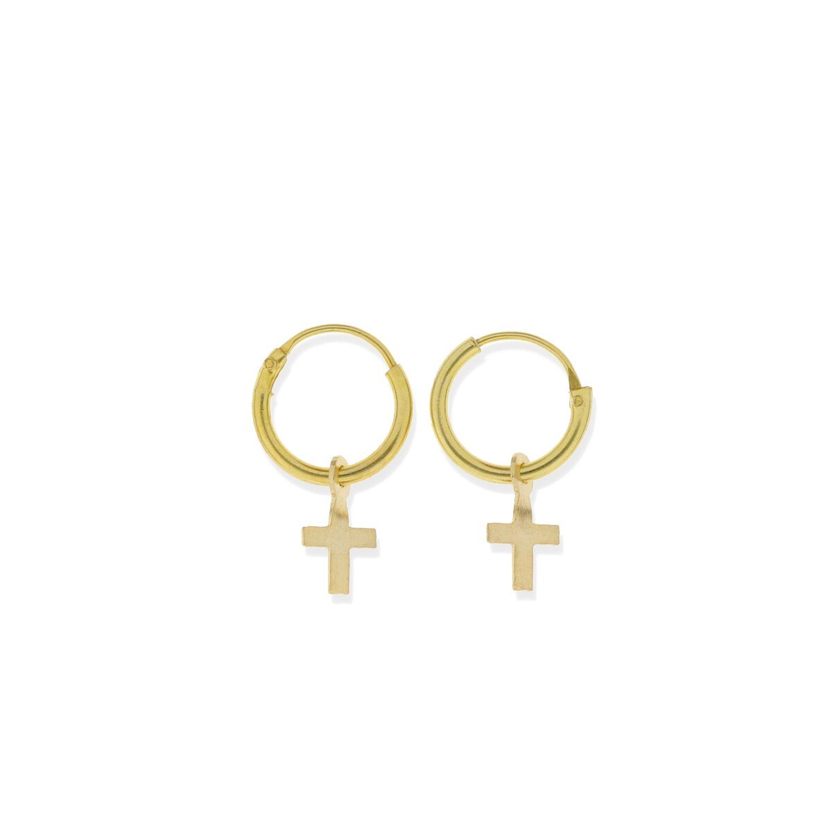 Pendientes aro con cruz dorados Pendientes de plata de ley 925 con baño de oro de 18 quilates con aro de 1,2x10mm y colgante de cruz de 7mm.