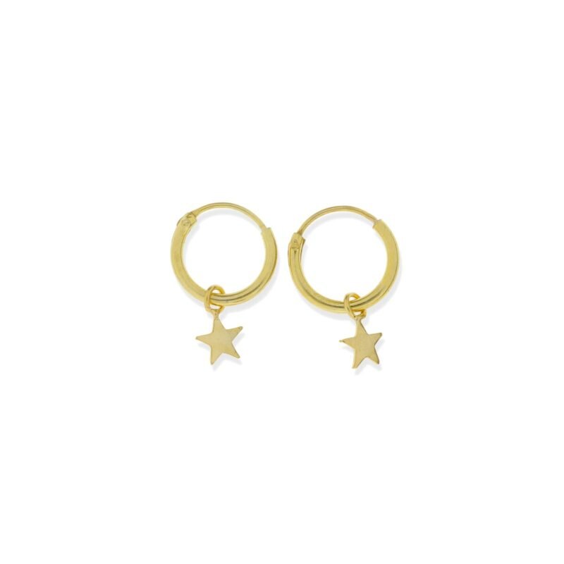 Pendientes de plata de ley 925 con baño de oro de 18 quilates con aro de 1,2x10mm y colgante estrella círculo de 4,5mm.