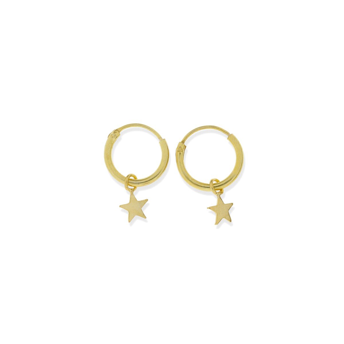 Pendientes aro con estrella dorado Pendientes de plata de ley 925 con baño de oro de 18 quilates con aro de 1,2x10mm y colgante estrella círculo de 4,5mm.