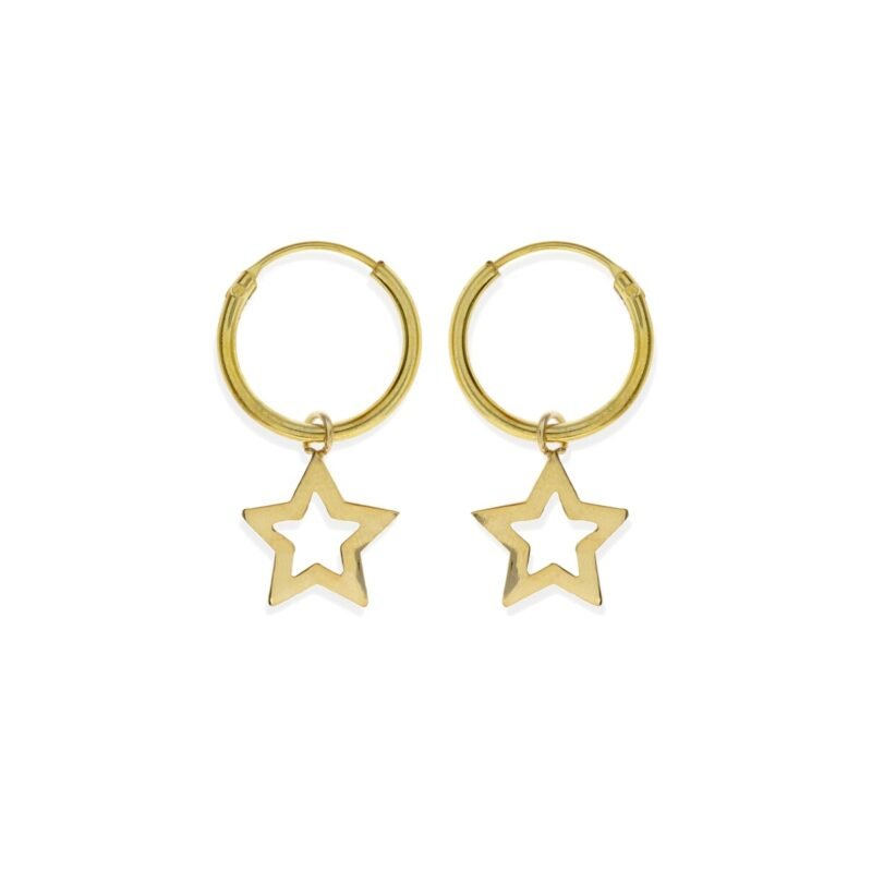 Pendientes de plata de ley 925 con baño de oro de 18 quilates con aro de 1,2x12mm y colgante estrella de 9mm.