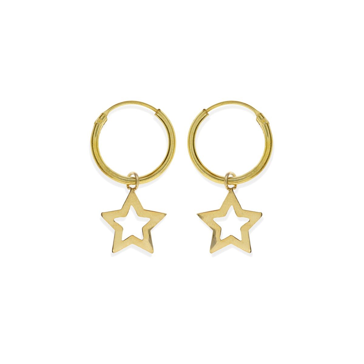 Pendientes aro con estrella dorados Pendientes de plata de ley 925 con baño de oro de 18 quilates con aro de 1,2x12mm y colgante estrella de 9mm.