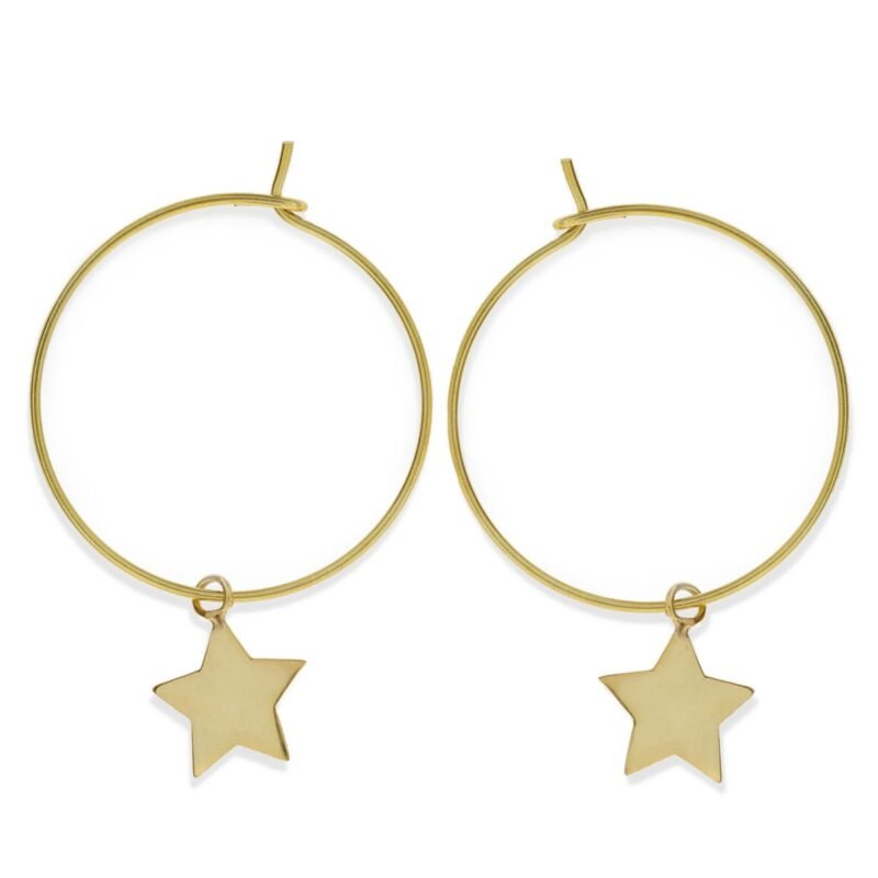 Pendientes de plata de ley 925 con baño de oro de 18 quilates con aro de 0,6x24mm y colgante estrella de 9mm.