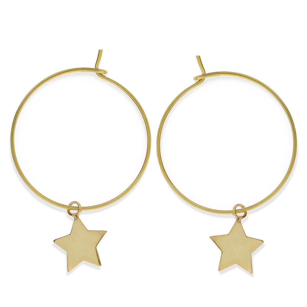 Pendientes aro con estrella dorados Pendientes de plata de ley 925 con baño de oro de 18 quilates con aro de 0,6x24mm y colgante estrella de 9mm.