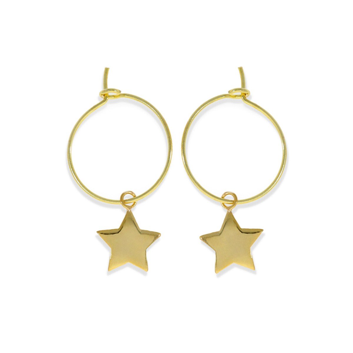 Pendientes aro con estrella dorados Pendientes de plata de ley 925 con baño de oro de 18 quilates con aro de 0,6x16mm y colgante estrella de 9mm.