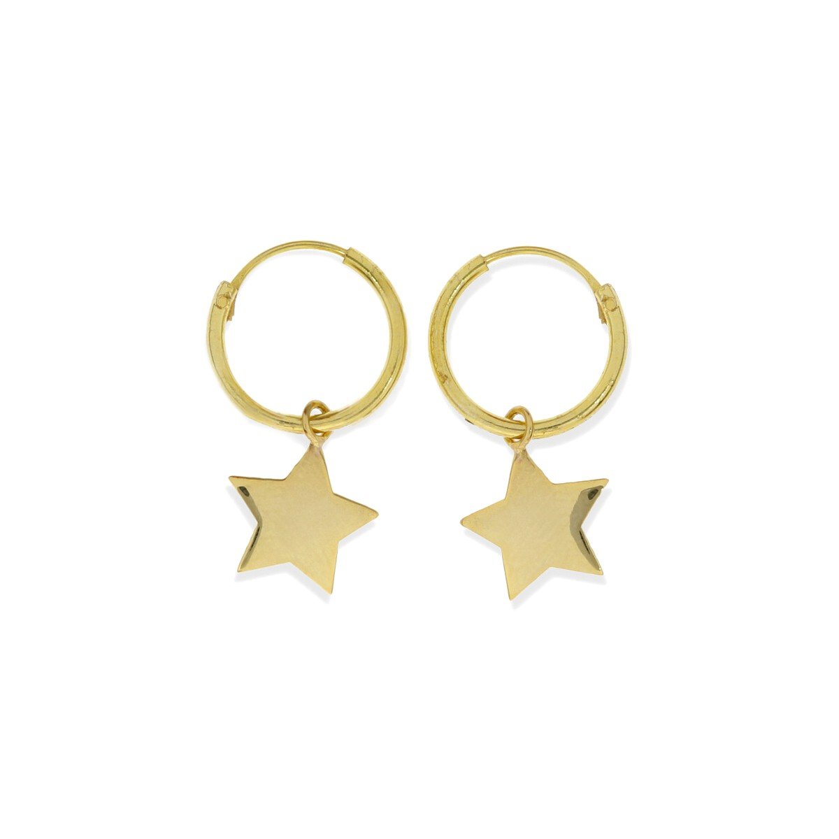 Pendientes aro con estrella dorados Pendientes de plata de ley 925 con baño de oro de 18 quilates con aro de 1,2x12mm y colgante estrella círculo de 9mm.