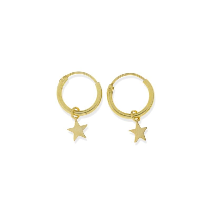 Pendientes de plata de ley 925 con baño de oro de 18 quilates con aro de 1,2x12mm y colgante estrella círculo de 4,5mm.