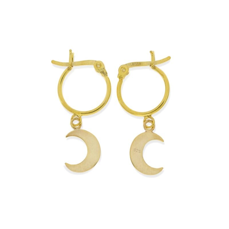 Pendientes de plata de ley 925 con baño de oro de 18 quilates con aro de 1,2x14mm y colgante de luna de 11mm.