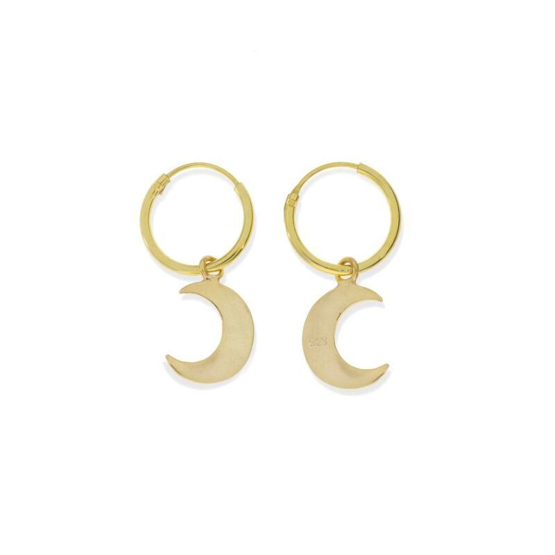 Pendientes de plata de ley 925 con baño de oro de 18 quilates con aro de 1,2x12,2mm y colgante de luna de 11mm.