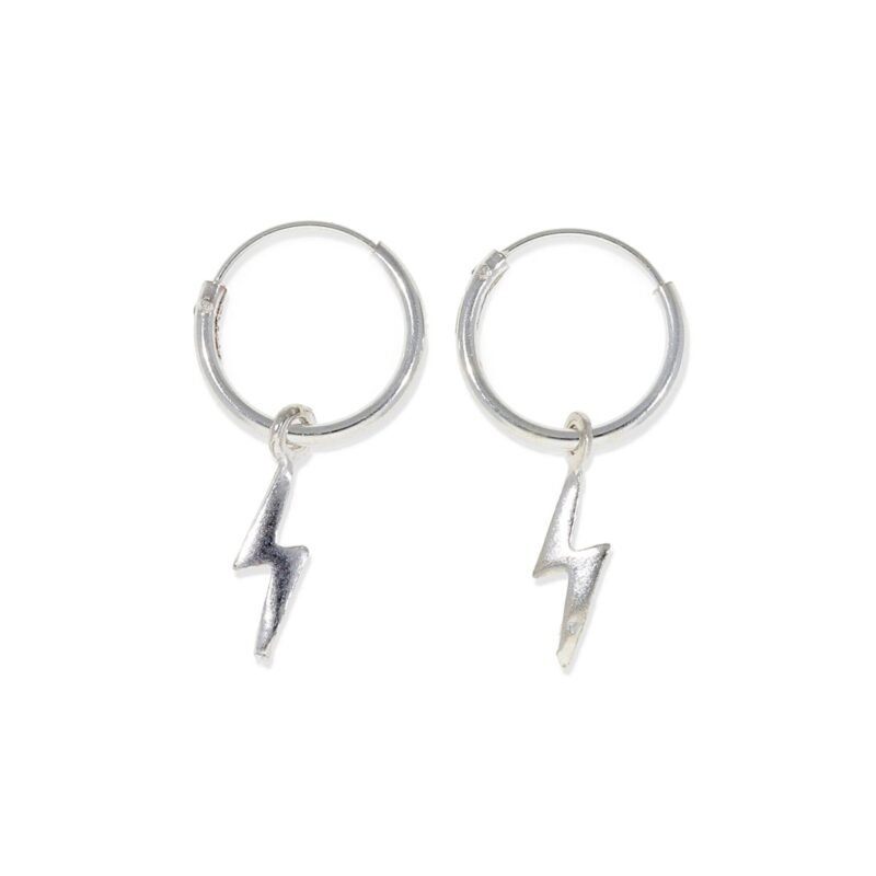 Pendientes de plata de ley 925 con aro de 1,2x12mm y colgante de rayo de 11mm.