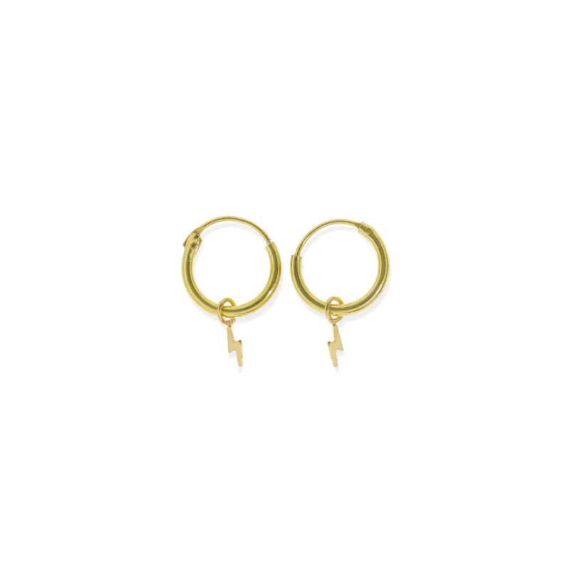 Pendientes de plata de ley 925 con baño de oro de 18 quilates con aro de 1,2x10mm y colgante rayo de 5mm.