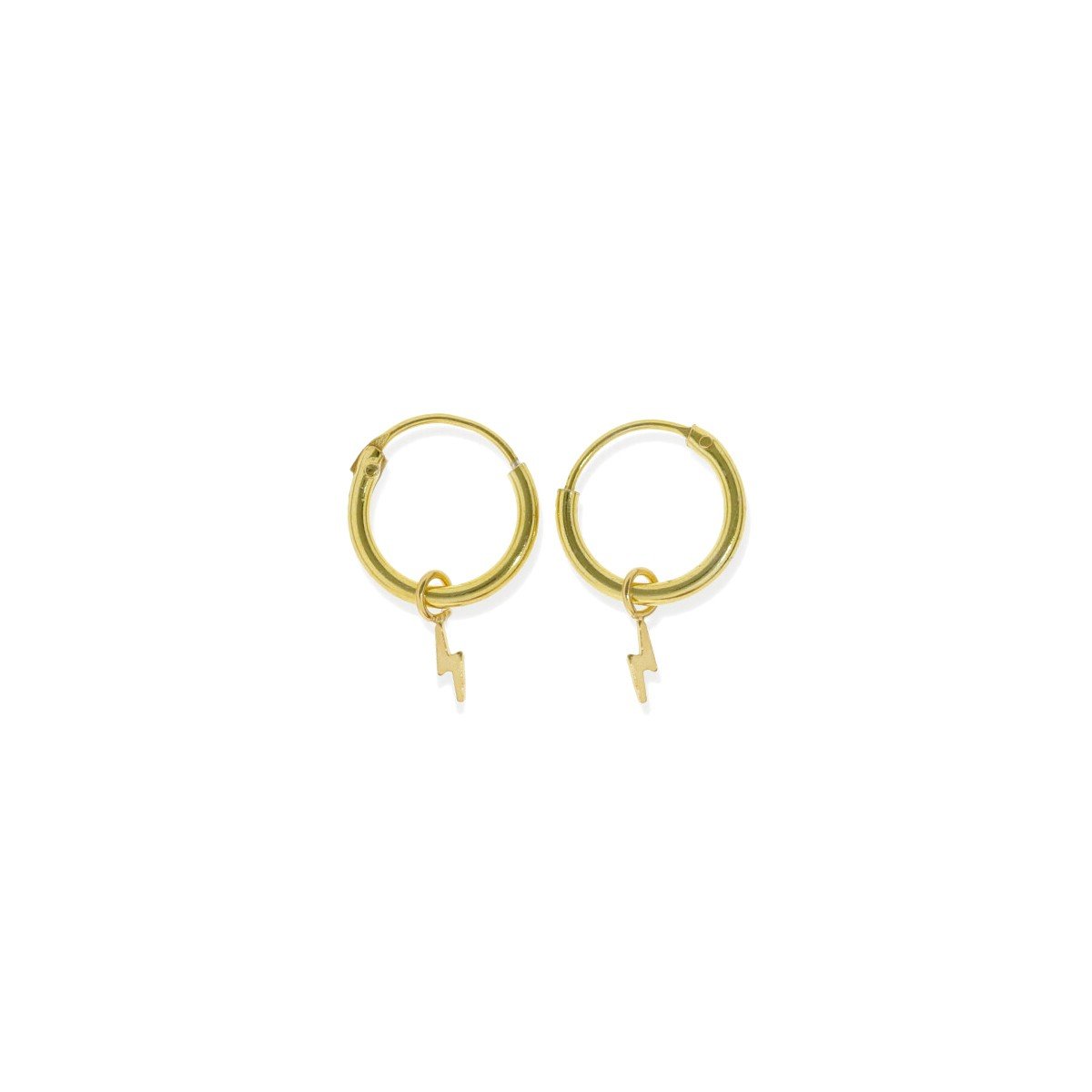 Pendientes aro con rayo dorados Pendientes de plata de ley 925 con baño de oro de 18 quilates con aro de 1,2x10mm y colgante rayo de 5mm.