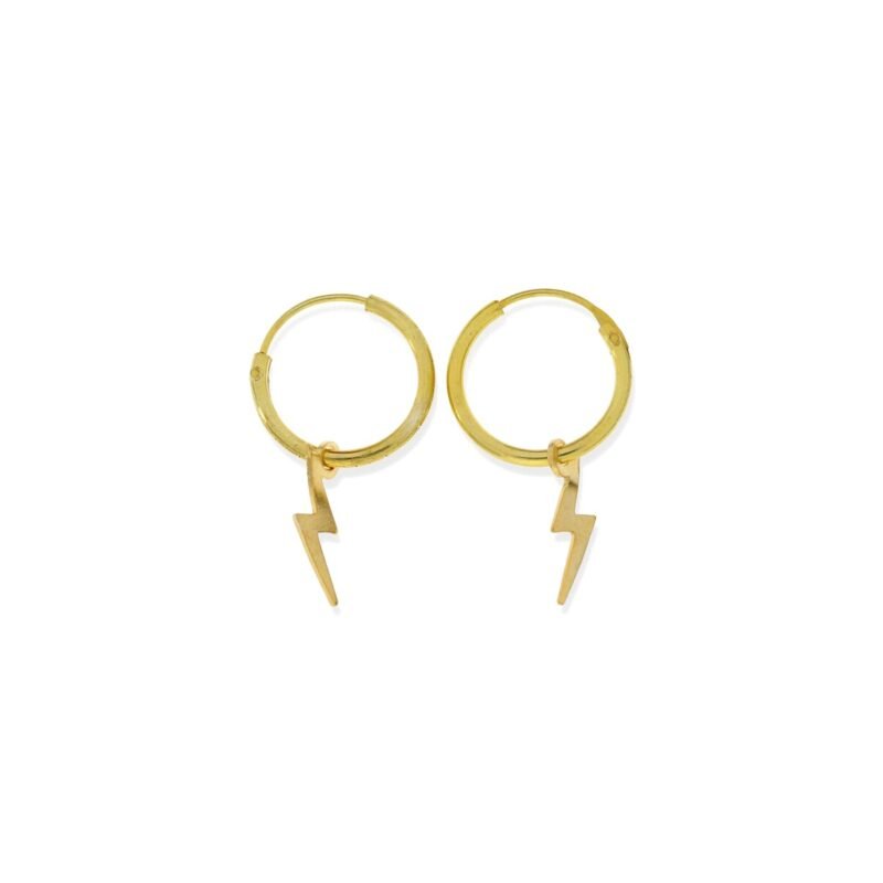 Pendientes de plata de ley 925 con baño de oro de 18 quilates con aro de 1,2x12mm y colgante rayo de 13mm.