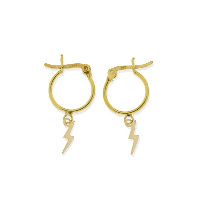 Pendientes de plata de ley 925 con baño de oro de 18 quilates con aro de 1,2x14mm y colgante rayo de 11mm.