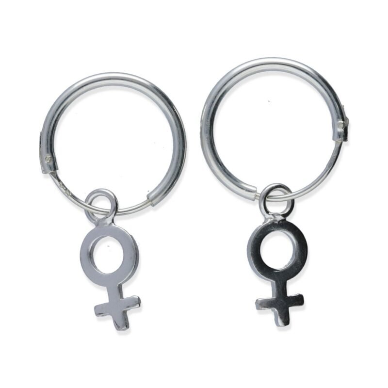 Pendientes de plata de ley 925 con aro de 1,2x12mm y colgante de símbolo de la mujer 5x12mm.