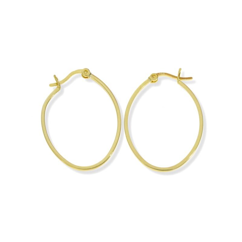 Pendientes de plata de ley 925 con baño de oro de 18 quilates con aro liso cuadrado ovalado de 24x34mm.
