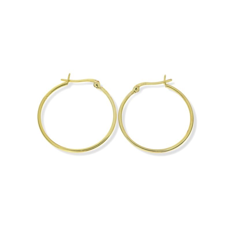 Pendientes de plata de ley 925 con baño de oro de 18 quilates con aro liso de 1,5x30mm con cierre criolla.