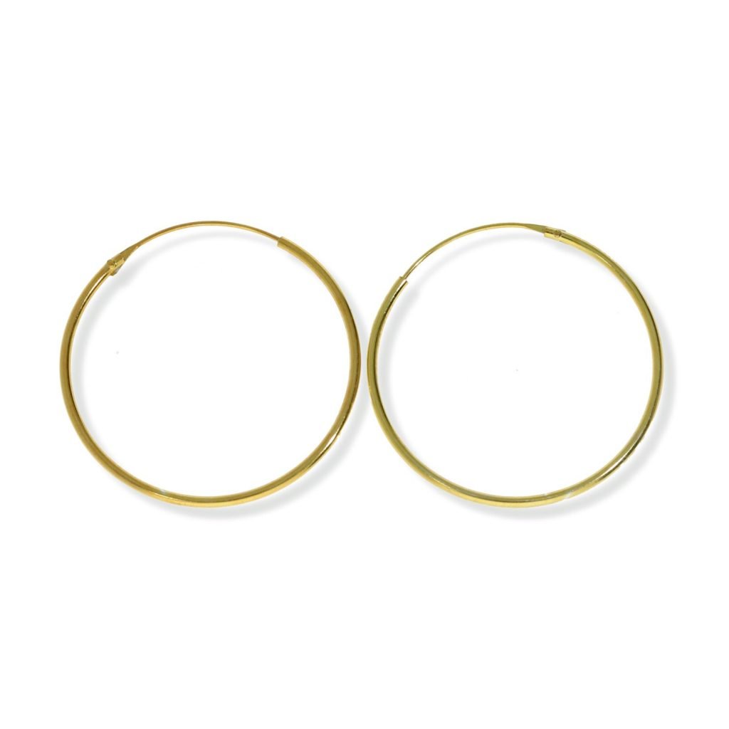 Pendientes de plata de ley 925 con baño de oro de 18 quilates con aro liso de 1,5x50mm.