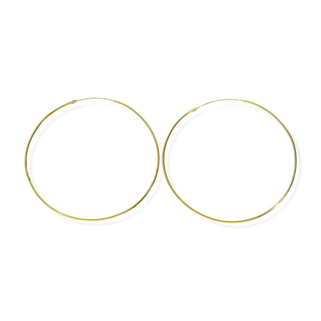 Pendientes de plata de ley 925 con baño de oro de 18 quilates con aro liso de 1x60mm.