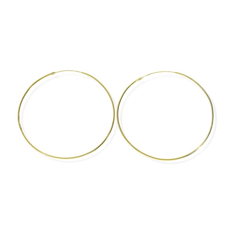 Pendientes de plata de ley 925 con baño de oro de 18 quilates con aro liso de 1x60mm.
