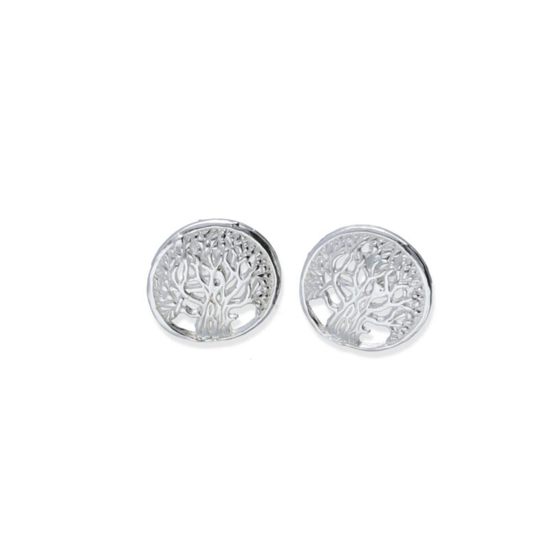 Pendientes plata de ley 925 lisa árbol de la vida de 13mm con cierre a presión.