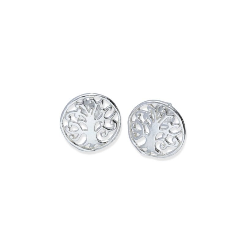 Pendientes plata 925 lisa árbol de la vida de 13mm con cierre a presión.