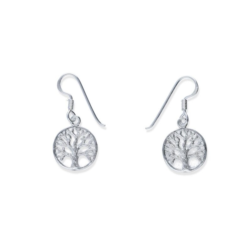Pendientes plata de ley 925 lisa árbol de la vida de 14mm con cierre hippie.