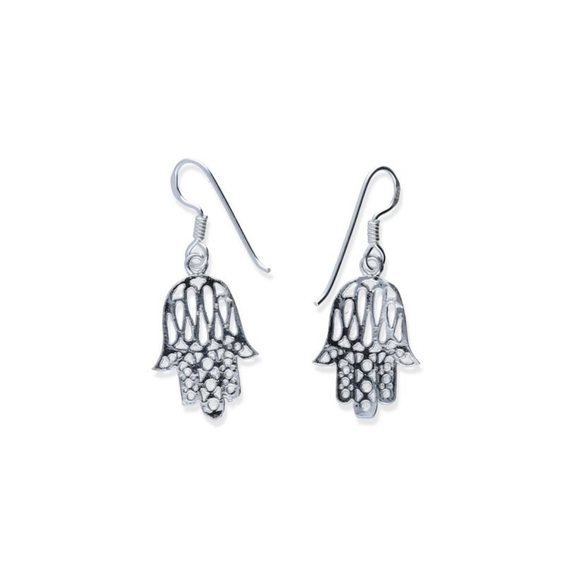 Pendientes plata de ley 925 lisa mano de Fátima de 24mm con cierre hippie.