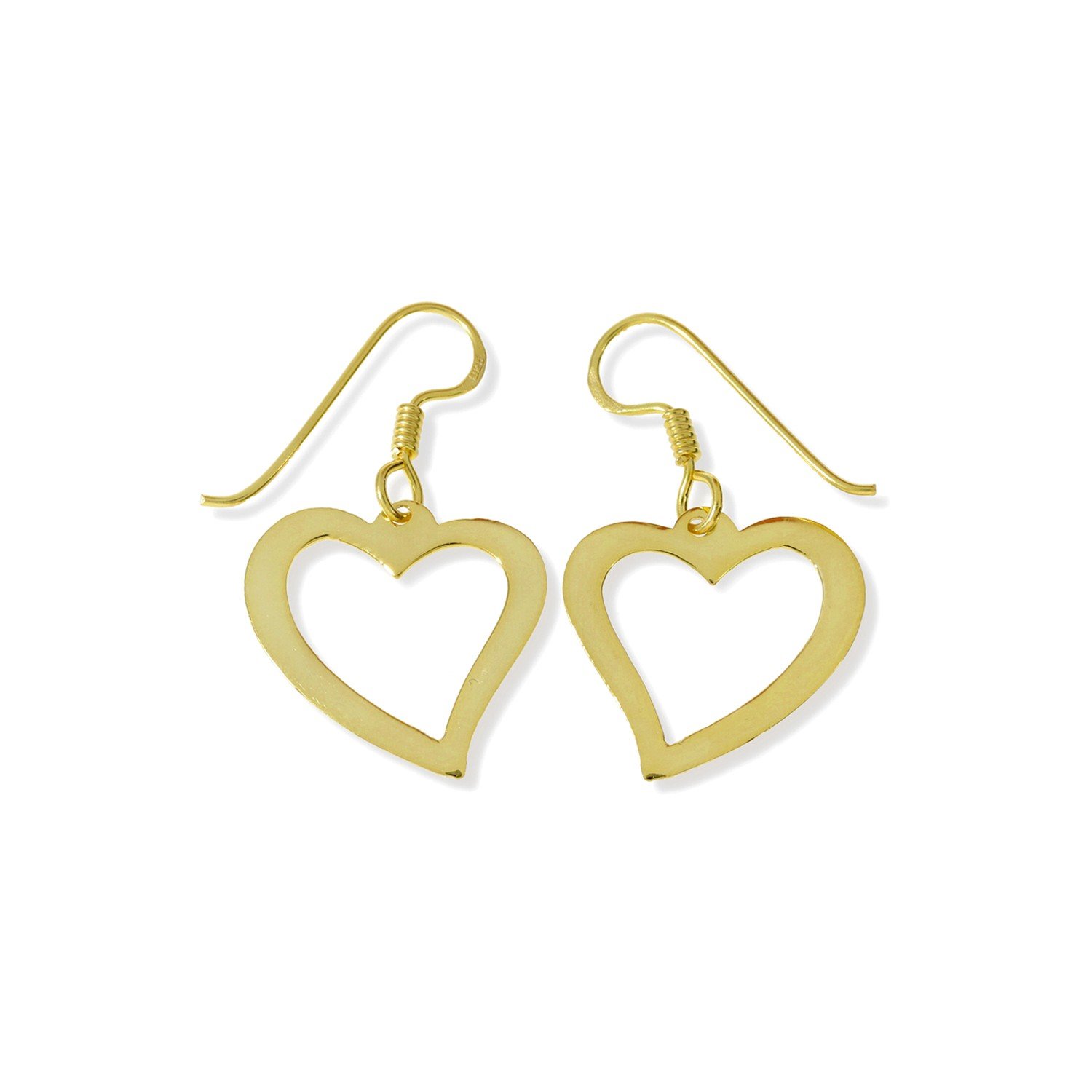 Pendientes corazón dorados Pendientes de plata de ley 925 con baño de oro de 18 quilates con corazón 19mm y cierre hippie.