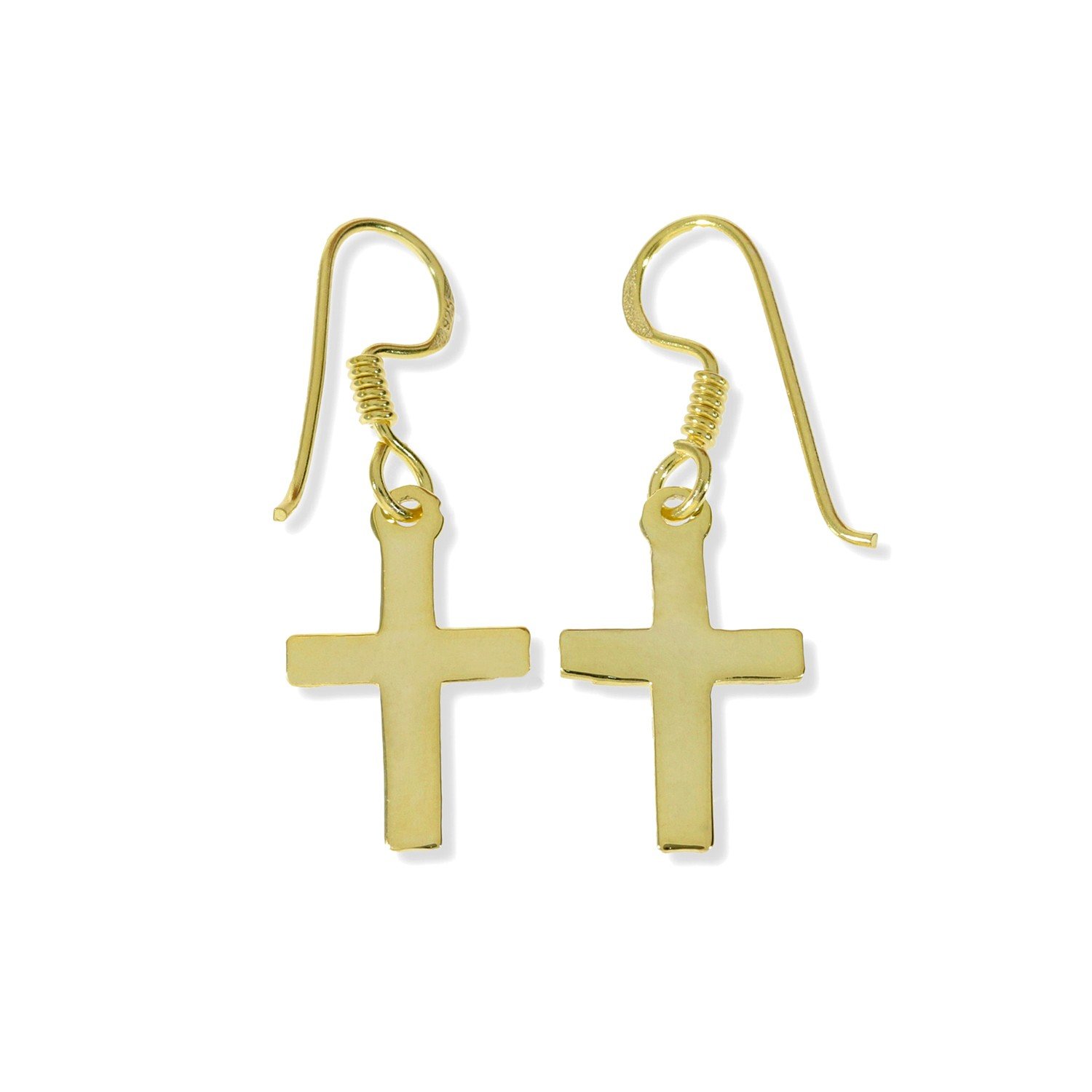Pendientes cruz dorados Pendientes de plata de ley 925 con baño de oro de 18 quilates con cruz de 11,5x18mm y cierre hippie.