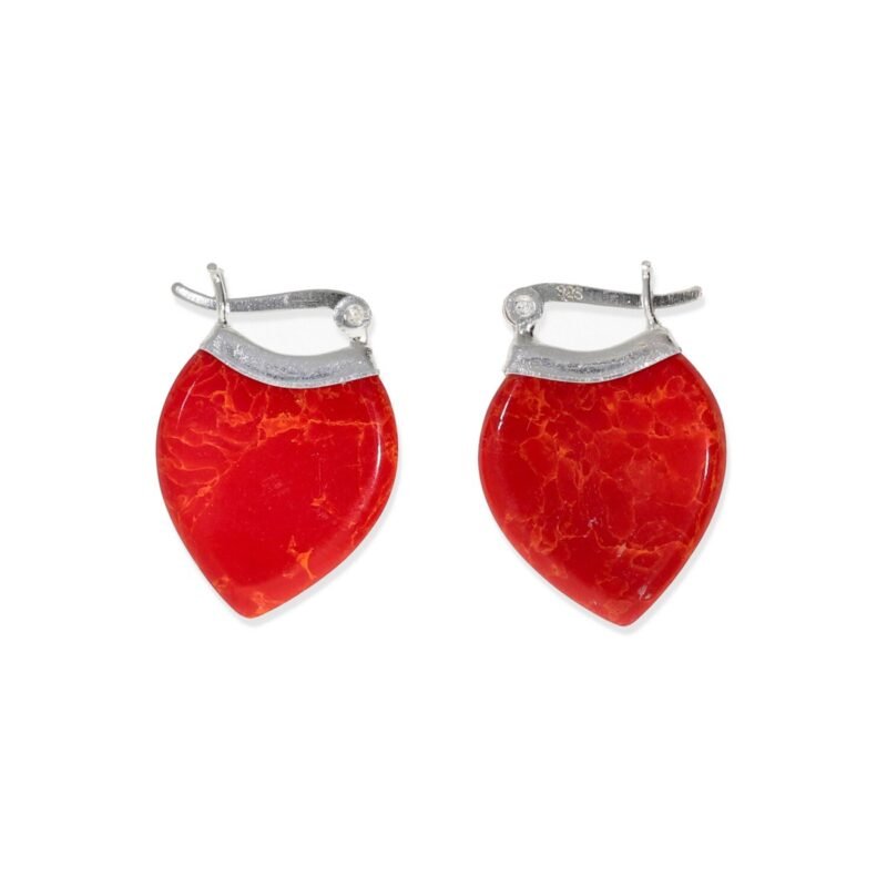 Pendientes de plata de ley 925 en forma de gota de coral rojo de 17x24mm.