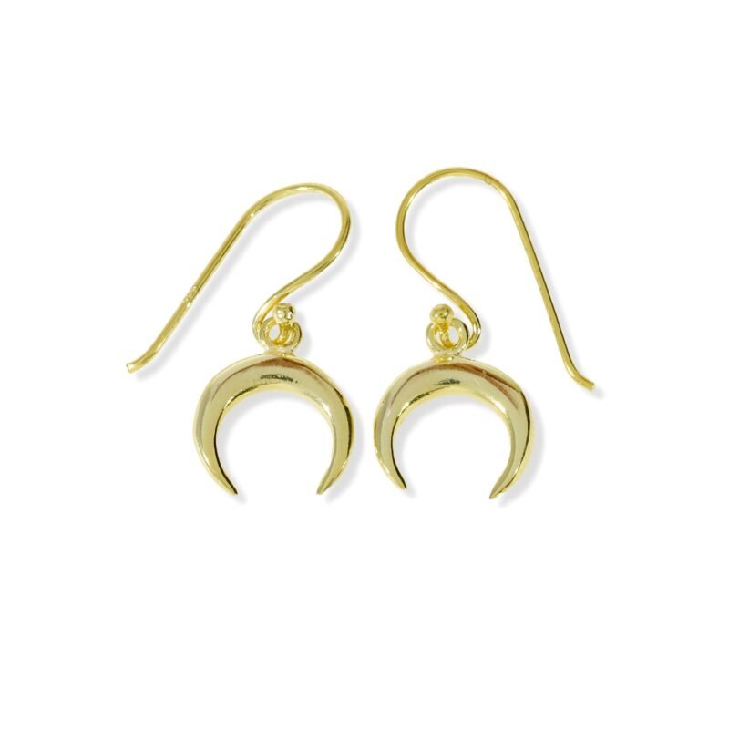 Pendientes de plata de ley 925 con baño de oro de 18 quilates con luna invertida o moonset de 11mm y cierre hippie.