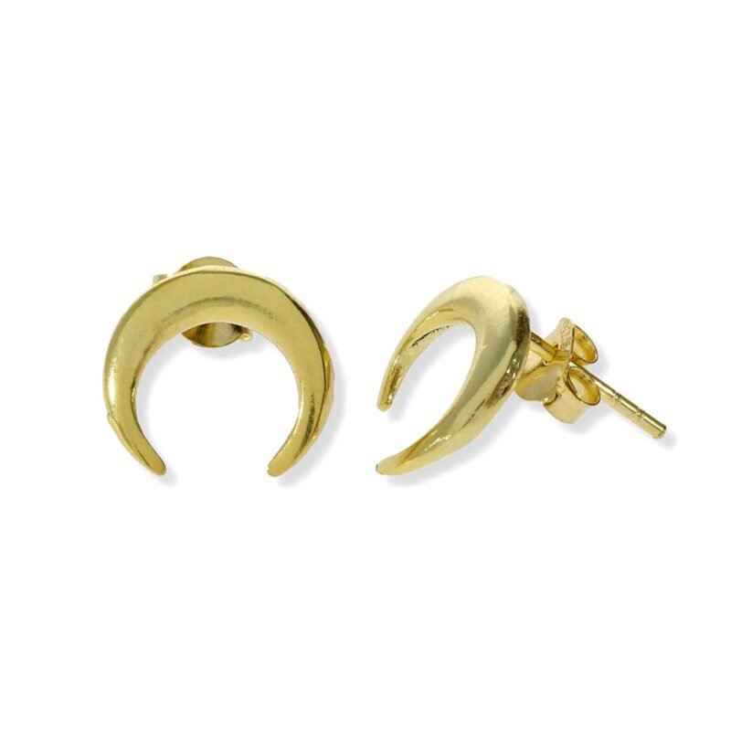 Pendientes de plata de ley 925 con baño de oro de 18 quilates con luna mini de 11mm y cierre presión.