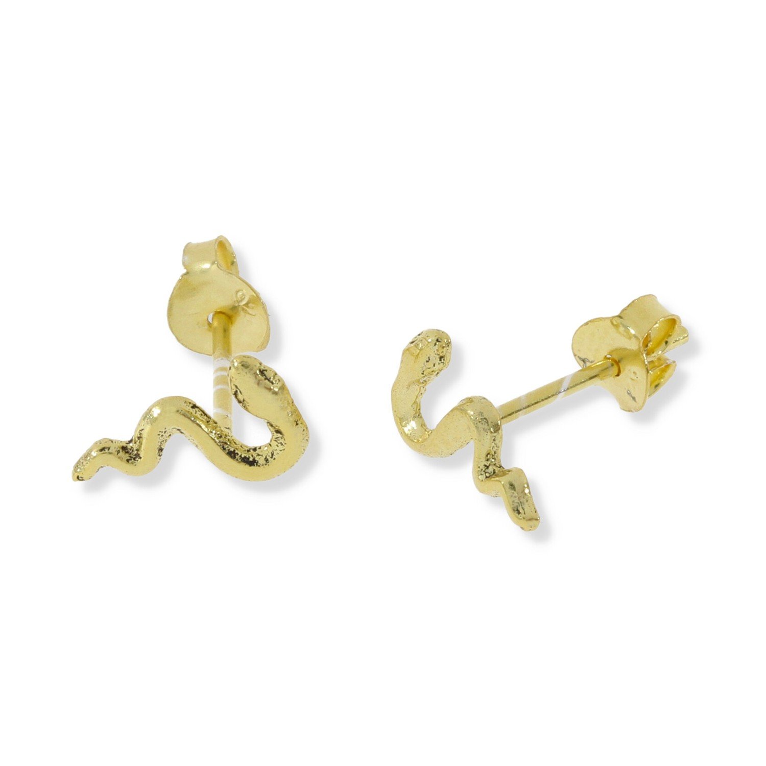 Pendientes mini serpiente dorados Pendientes de plata de ley 925 con baño de oro de 18 quilates con serpiente mini de 9mm y cierre presión.