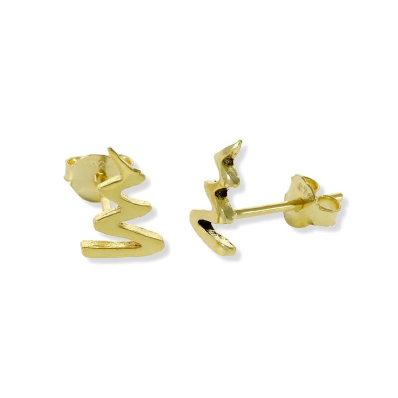 Pendientes de plata de ley 925 con baño de oro de 18 quilates con zig-zag mini de 9,5mm y cierre presión.