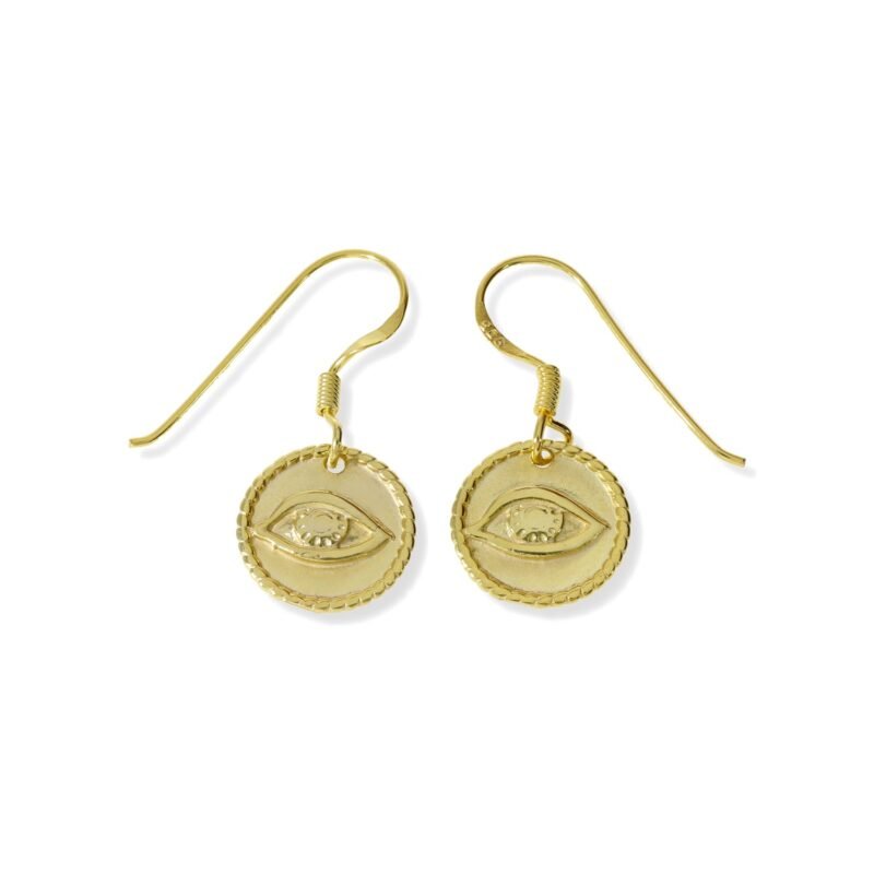 Pendientes de plata de ley 925 con baño de oro de 18 quilates con ojo 11,5mm y cierre hippie.
