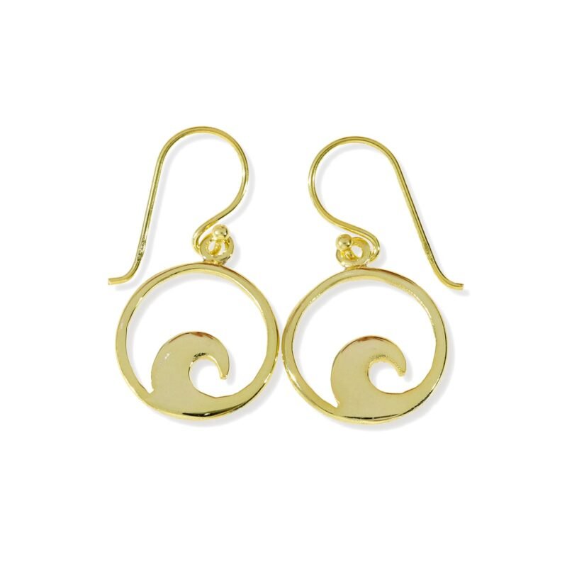 Pendientes de plata de ley 925 con baño de oro de 18 quilates con ola 15,2mm y cierre hippie.