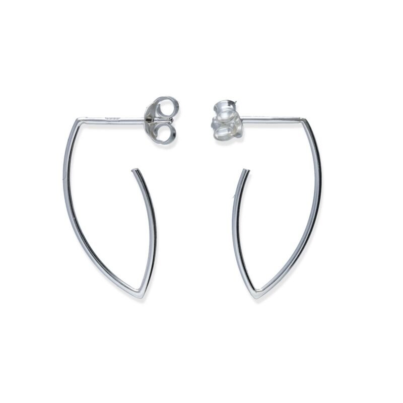 Pendientes plata de ley 925 lisa perfil ojo de 30mm de alto y cierre a presión.