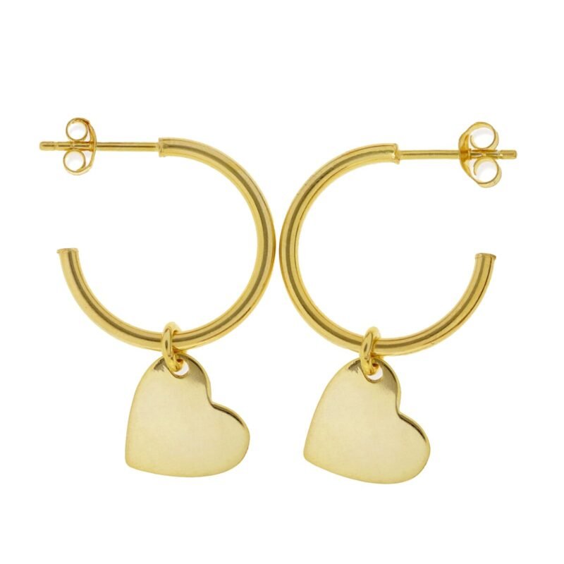 Pendientes de plata de ley 925 con baño de oro de 18 quilates con aro de 2x20mm y colgante de corazón de 11mm.