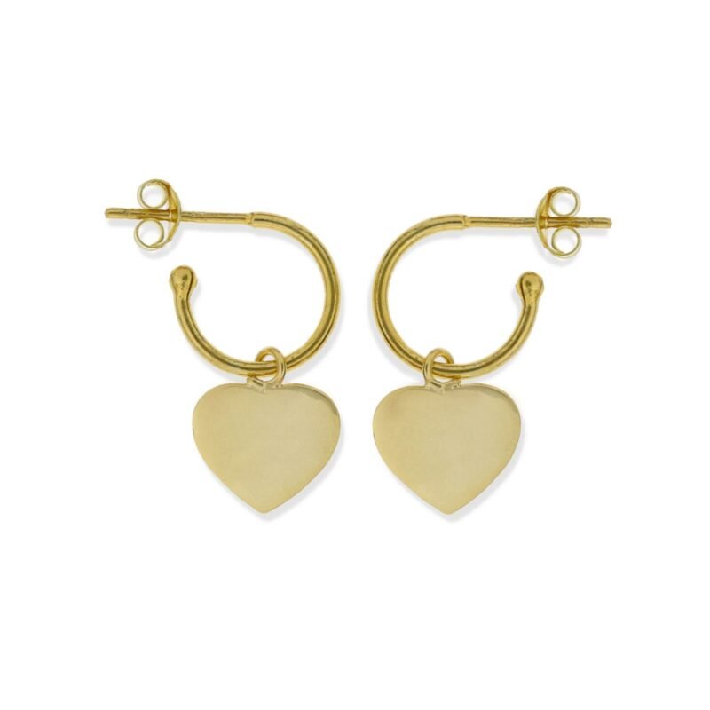 Pendientes de plata de ley 925 con baño de oro de 18 quilates con aro de 1,2x12,2mm y colgante de corazón de 10mm.