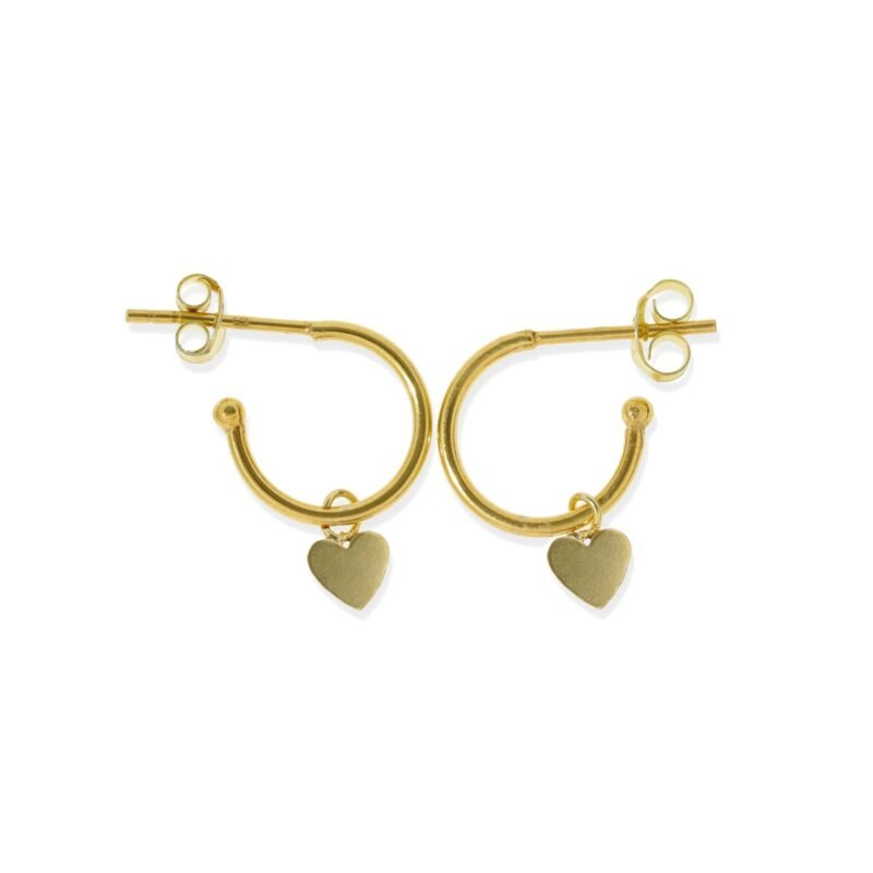 Pendientes de plata de ley 925 con baño de oro de 18 quilates con aro de 1,2x12,2mm y colgante de corazón de 5mm.