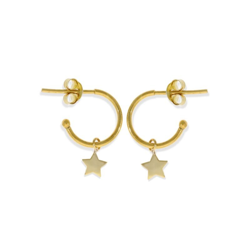Pendientes de plata de ley 925 con baño de oro de 18 quilates con semiaro de 1,2x12mm y colgante estrella de 4,5mm.