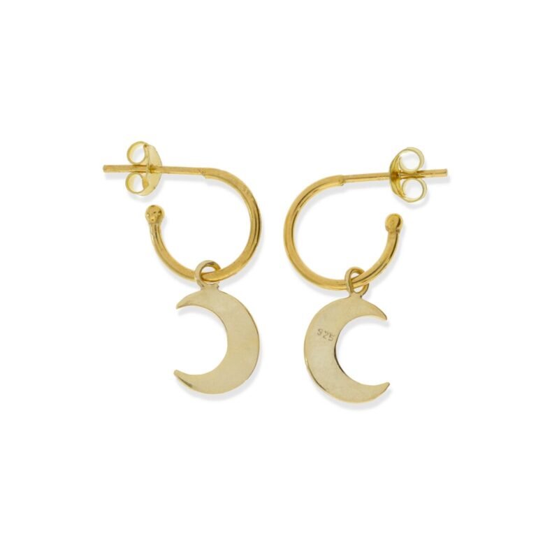 Pendientes de plata de ley 925 con baño de oro de 18 quilates con semiaro de 1,2x12,2mm y colgante de luna de 11mm.